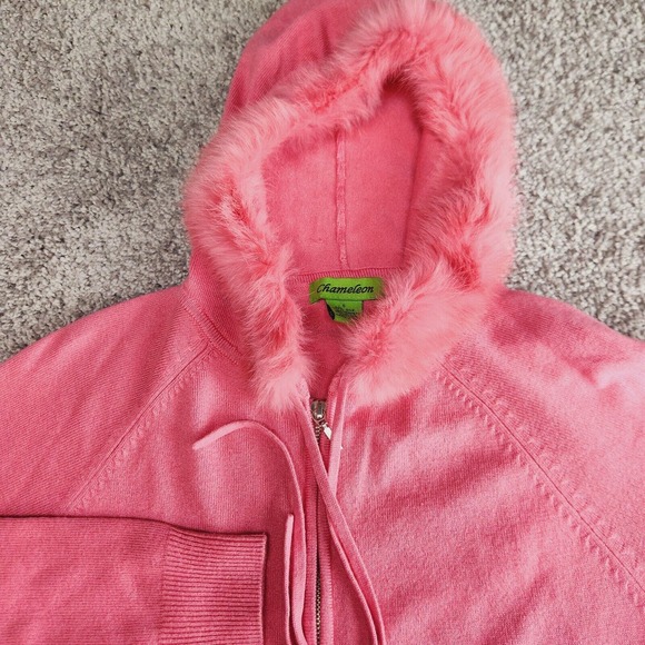 Silk Cashmere Sweater Womens Small Chameleon Preppy‎ Barbiecore Preppy Faux Fur - Picture 2 of 8